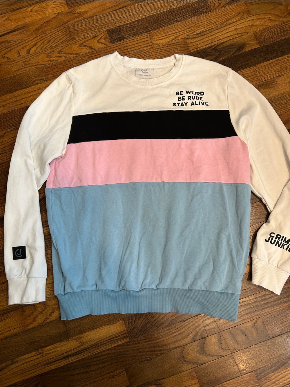 Chrime Junkie  Crewneck Sweater - White / Pink / Blue